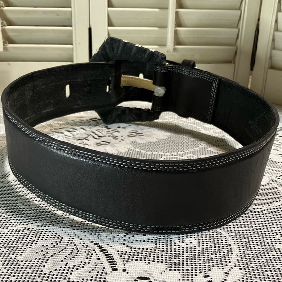 Vintage Claude Montana Avant Garde Leather Black Belt Made in France 1980s - Picture 4 of 9